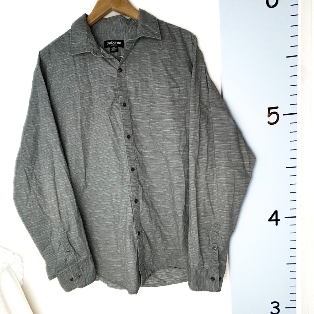 Claiborne Stretch Heather Gray Button-down Shirt Men's XXL Minimalist